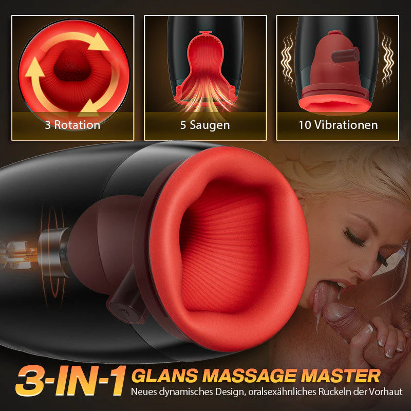 3-in-1 Glans Massage Master Trainer 3 Rotation, 5 Saugen, 10 Vibration Ultra Simulation Dynamic - Image 3