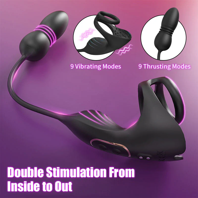 Acmejoy - 9 Thrusting & Vibrating Prostate Massager with Dual Cocking Rings Testicular Stimulator - Image 3