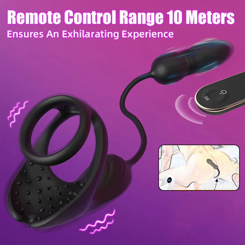 Acmejoy - 9 Thrusting & Vibrating Prostate Massager with Dual Cocking Rings Testicular Stimulator - Image 4