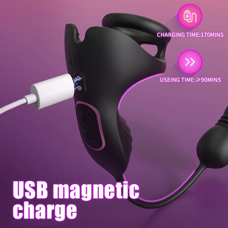 Acmejoy - 9 Thrusting & Vibrating Prostate Massager with Dual Cocking Rings Testicular Stimulator - Image 6