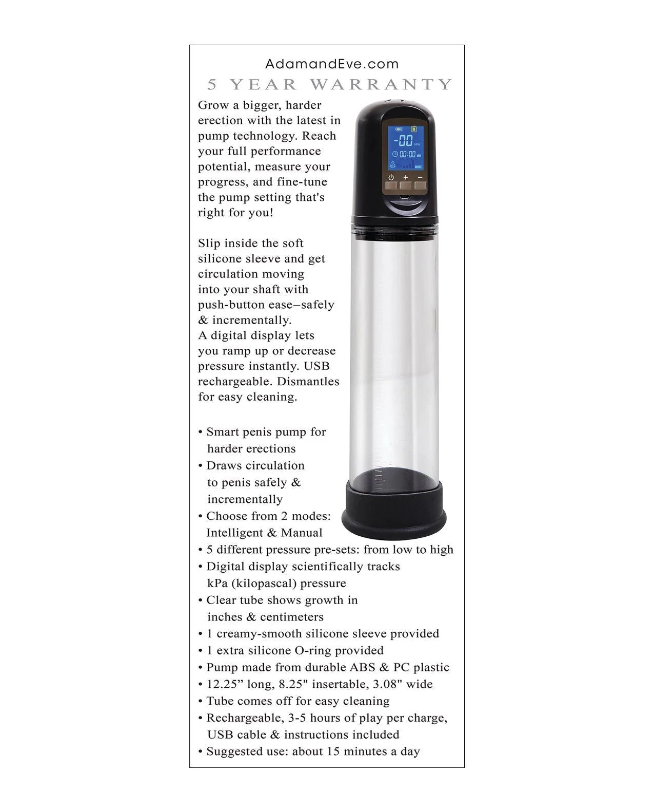 Adam & Eve Adam's Rechargeable Penis Pump - Black - Image 2