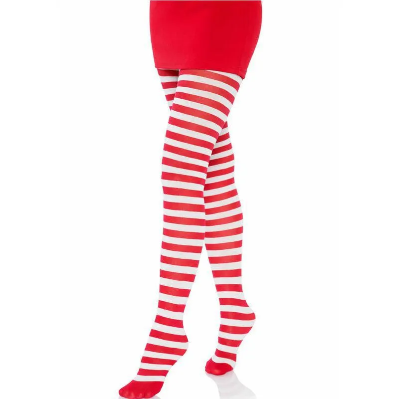 Bas Rayés Rouges Blancs Femme Nylon - Image 5