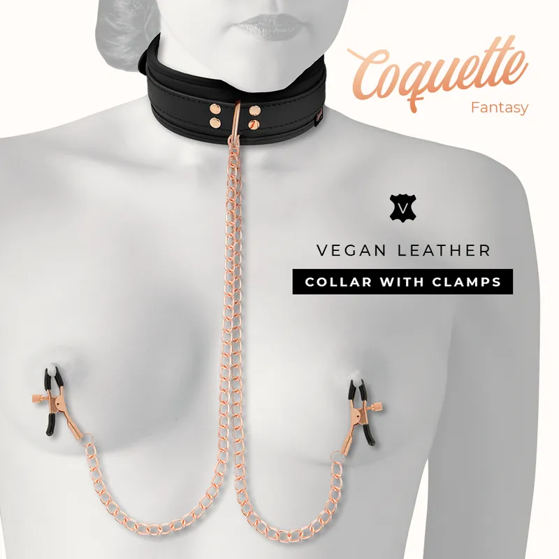 Collier Bdsm Cuir Vegan Avec Pinces À Tétons - Image 3