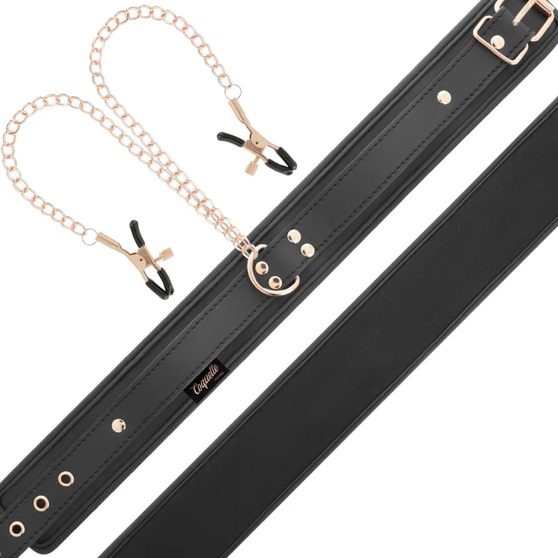 Collier Bdsm Cuir Vegan Avec Pinces À Tétons - Image 4