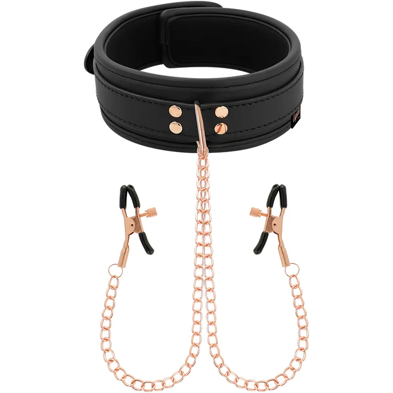 Collier Bdsm Cuir Vegan Avec Pinces À Tétons - Image 8