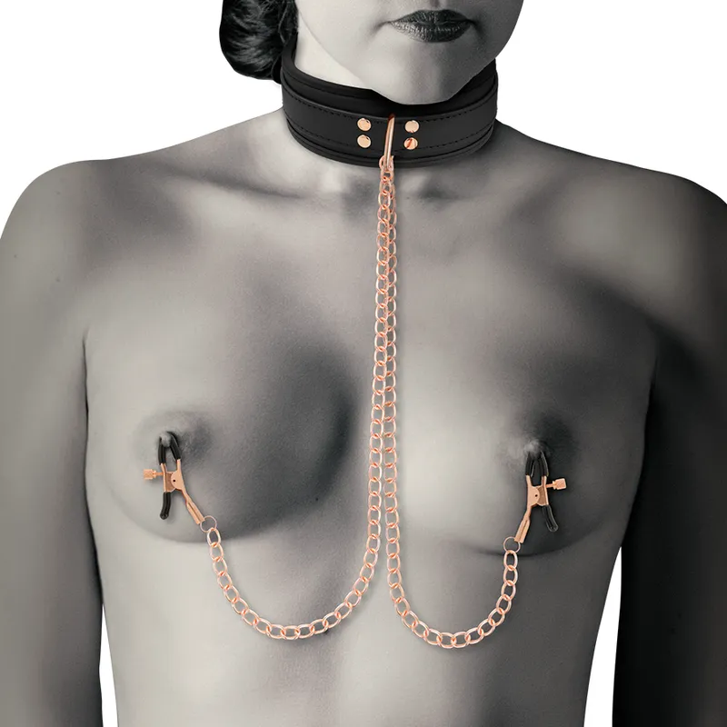 Collier Bdsm Cuir Vegan Avec Pinces À Tétons - Image 9