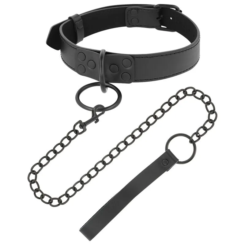 Collier Bdsm En Néoprène Noir Avec Chaîne - Image 5