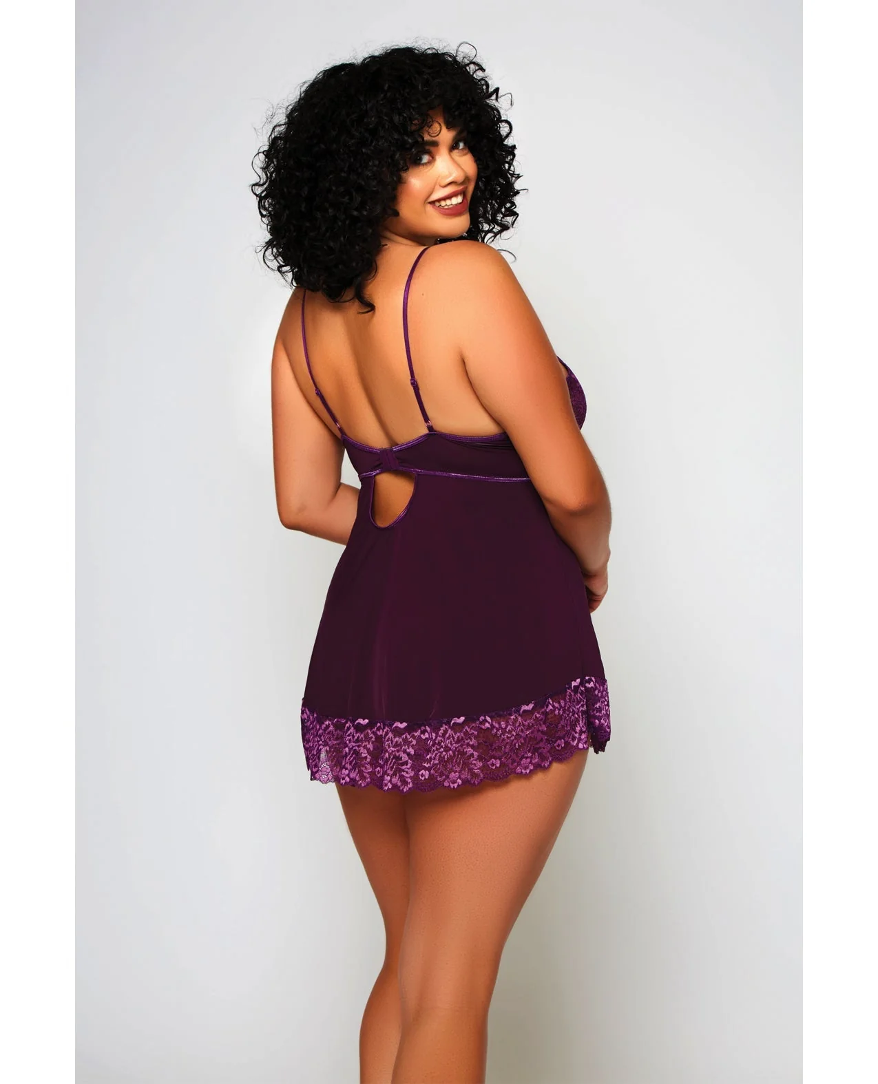 Cross Dye Lace & Microfiber Babydoll & G-String Purple 3X - Image 2