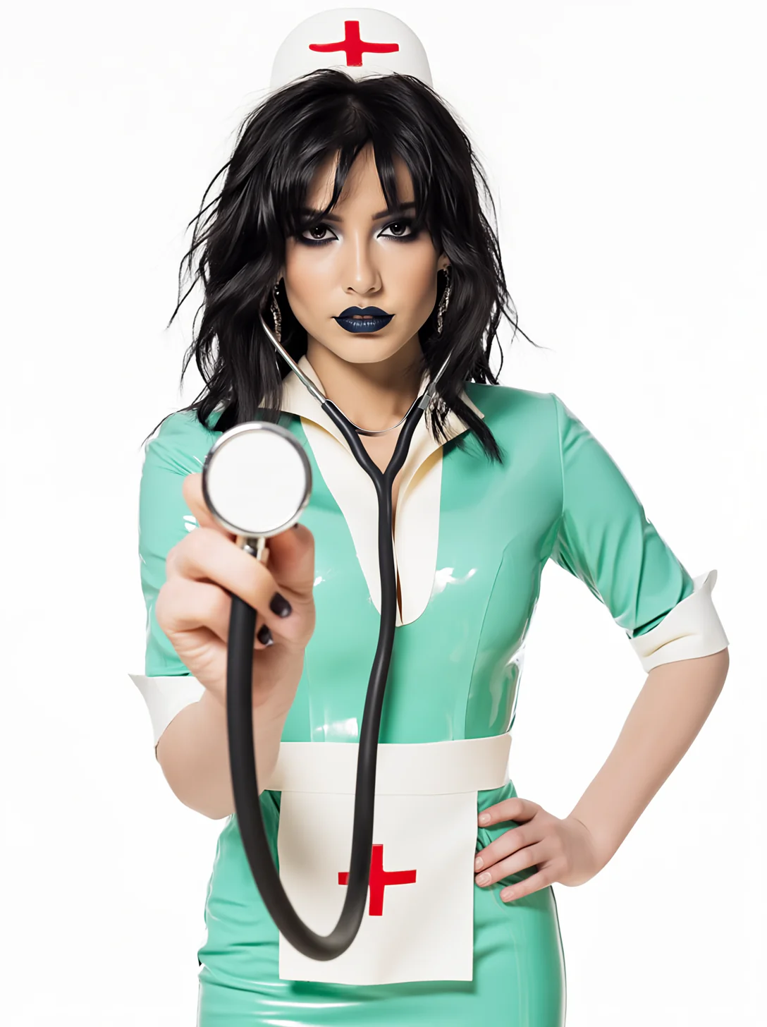 Green Latex/Rubber Uniform Dress