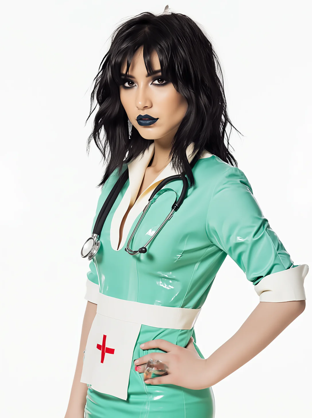 Green Latex/Rubber Uniform Dress - Image 6