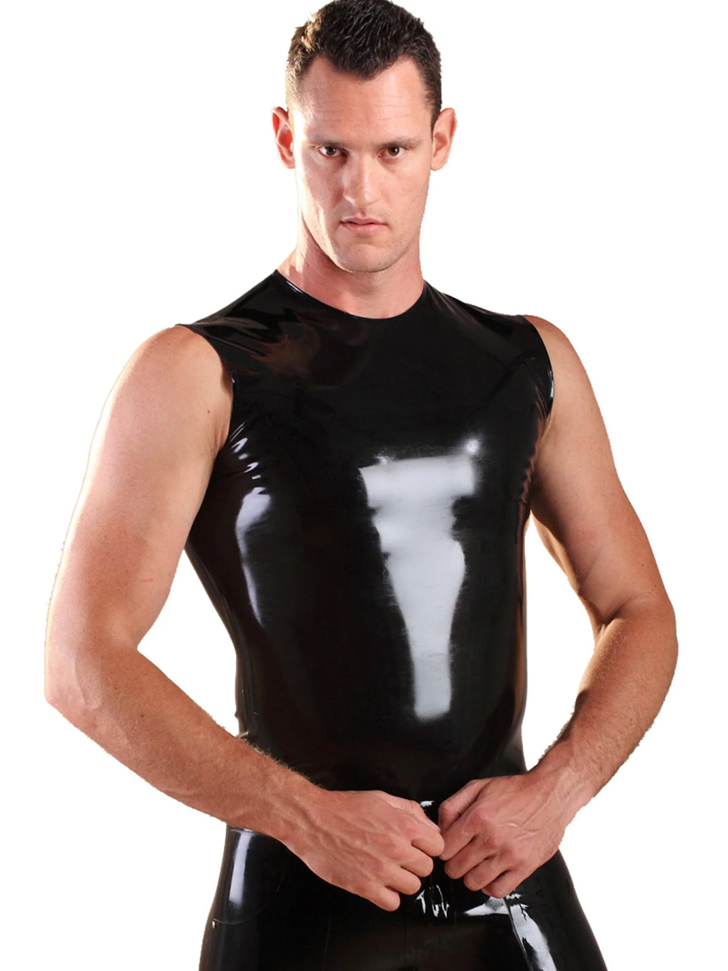 Latex/Rubber Sleeveless T Shirt in Blue - Image 6