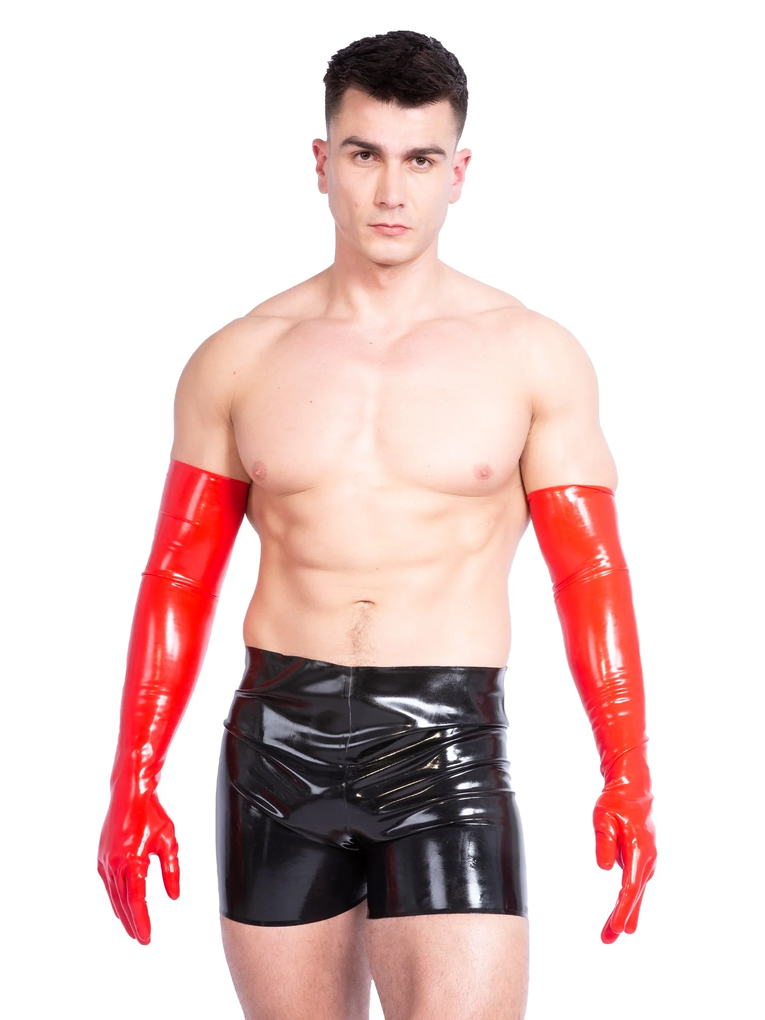 Men`s Shoulder Length Latex/Rubber Gloves- Moulded & Black - Image 2