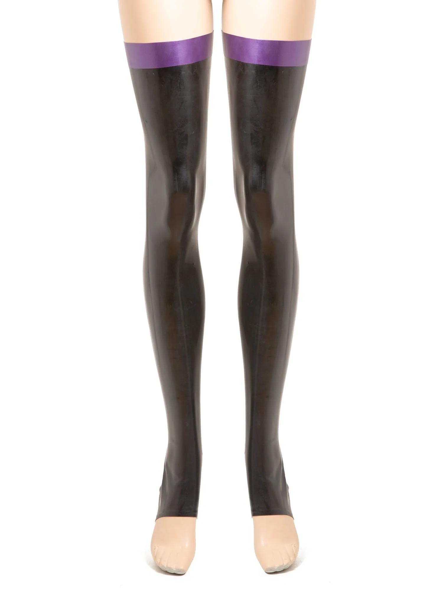 Purple Latex/Rubber Footless Stockings With A Rear Seam