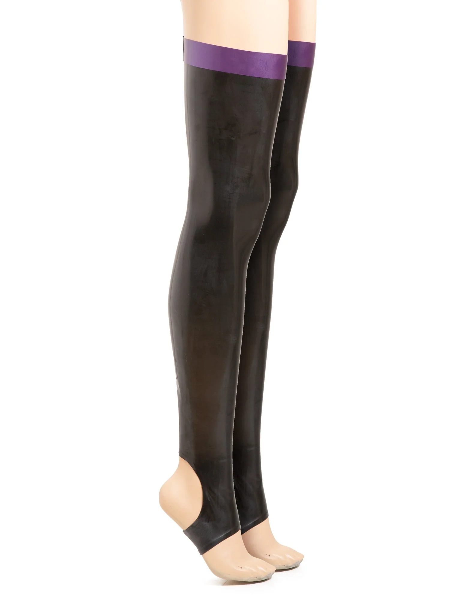 Purple Latex/Rubber Footless Stockings With A Rear Seam - Image 2