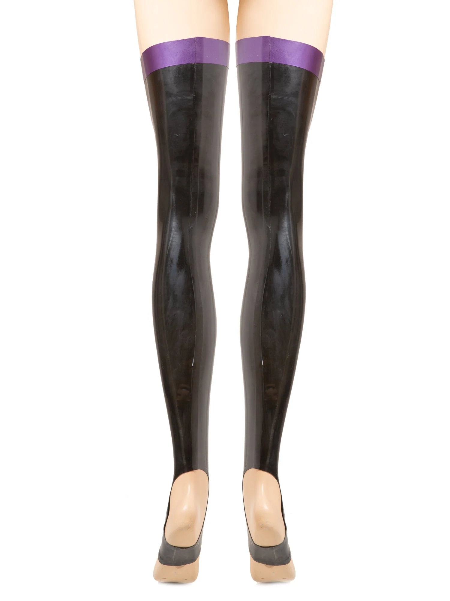 Purple Latex/Rubber Footless Stockings With A Rear Seam - Image 3