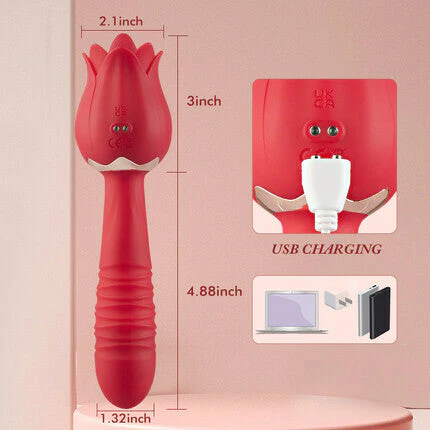 Acmejoy Red Rose Low Noise 5 Thrusting & Vibrating 7 Tongue Licking Vibrator - Image 4