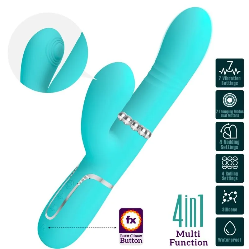 Vibromasseur Rabbit Vert Aqua Silicone Multifonctions - Image 3