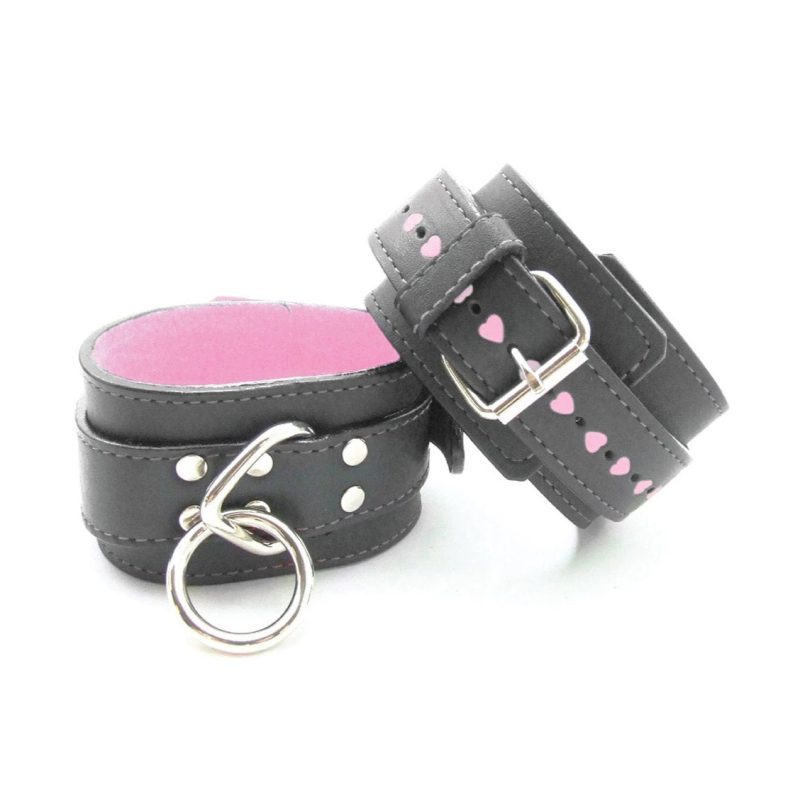 A00539 Sex Kitten Wrist Cuffs Pink Fur Blk Leather MAIN