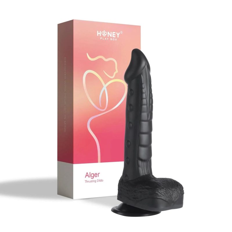 alger 8 inch black thrusting vibrating dildo honey play box official 6