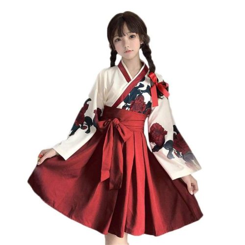 cute japanese girls summer yukata long sleeve floral top skirt exotic sexy clothing for woman best love sex doll 233