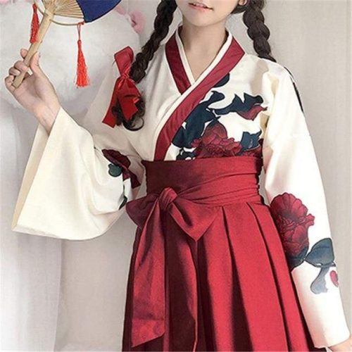 cute japanese girls summer yukata long sleeve floral top skirt exotic sexy clothing for woman best love sex doll 248