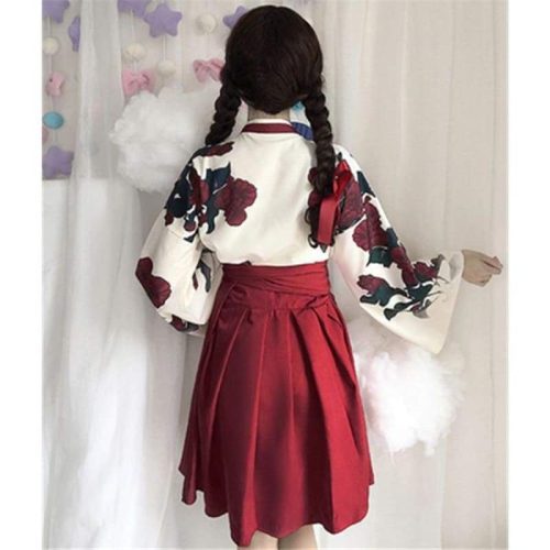 cute japanese girls summer yukata long sleeve floral top skirt exotic sexy clothing for woman best love sex doll 817