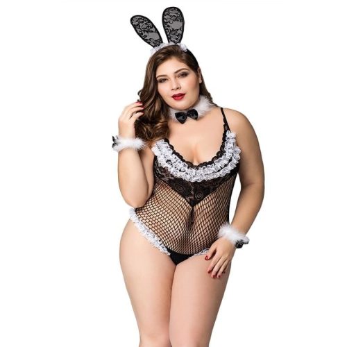 plus size bunny girl fishnet see through sexy lingerie set erotic costume clothing for woman best love sex doll 268