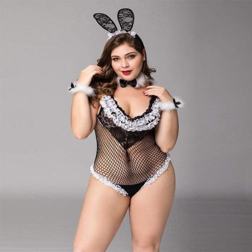 plus size bunny girl fishnet see through sexy lingerie set erotic costume clothing for woman best love sex doll 467