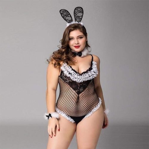 plus size bunny girl fishnet see through sexy lingerie set erotic costume clothing for woman best love sex doll 655