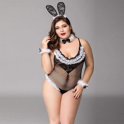 plus size bunny girl fishnet see through sexy lingerie set erotic costume clothing for woman best love sex doll 662