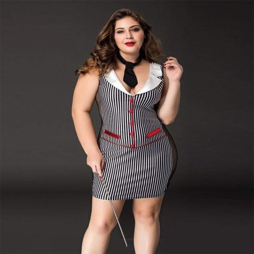 plus size teacher vertical stripe two side transparent sexy lingerie set erotic costume clothing for woman best love sex doll 221