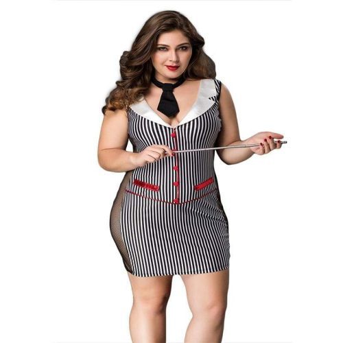 plus size teacher vertical stripe two side transparent sexy lingerie set erotic costume clothing for woman best love sex doll 762