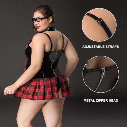 student plus size faux leather and plaid skirt erotic costumes sex uniform xl lingerie sexy clothing for woman best love doll 359