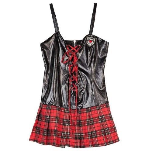 student plus size faux leather and plaid skirt erotic costumes sex uniform xl lingerie sexy clothing for woman best love doll 622